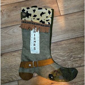 "5/$25" Cowboy Boot Western Cowprint Fringe Christmas Stocking